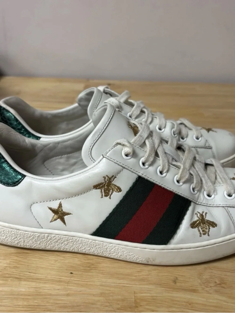 Gucci Men's Ace Bee Embroidered Sneakers, Size 7.5